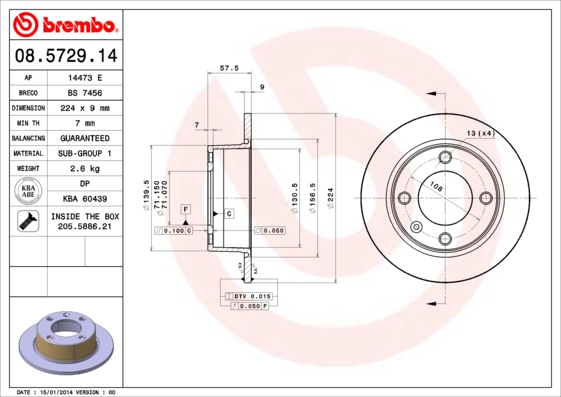 A.B.S. 08.5729.14 BREMBO Bremsscheibe