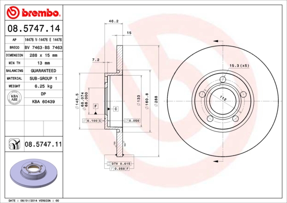A.B.S. 08.5747.11 BREMBO COATED DISC LINE Bremsscheibe