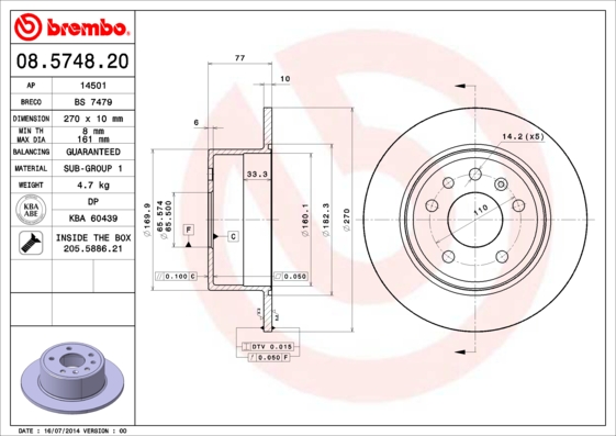 A.B.S. 08.5748.20 BREMBO Bremsscheibe