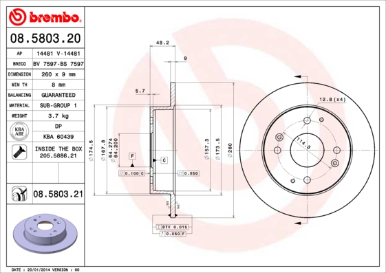 A.B.S. 08.5803.21 BREMBO COATED DISC LINE Bremsscheibe