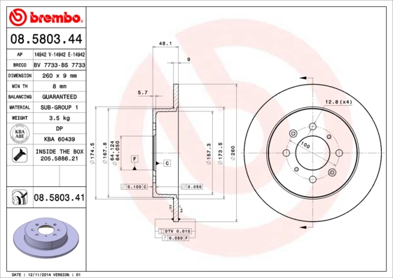 A.B.S. 08.5803.41 BREMBO COATED DISC LINE Bremsscheibe