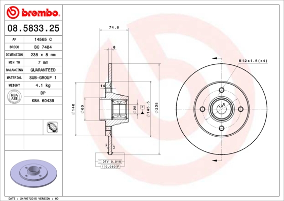 A.B.S. 08.5833.25 BREMBO BEARING DISC LINE Bremsscheibe