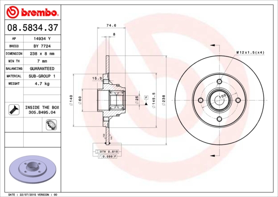 A.B.S. 08.5834.37 BREMBO BEARING DISC LINE Bremsscheibe