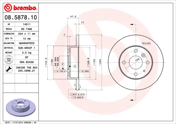 A.B.S. 08.5878.10 BREMBO Bremsscheibe