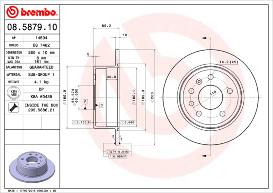 A.B.S. 08.5879.10 BREMBO Bremsscheibe
