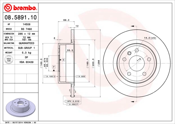 A.B.S. 08.5891.10 BREMBO Bremsscheibe
