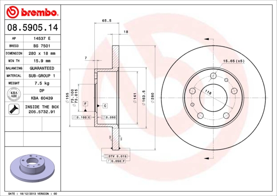 A.B.S. 08.5905.14 BREMBO Bremsscheibe
