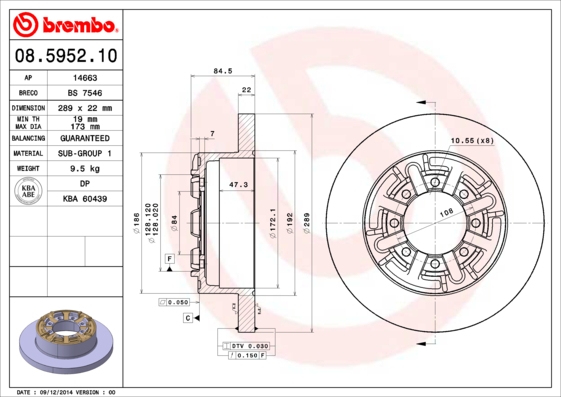 A.B.S. 08.5952.10 BREMBO Bremsscheibe