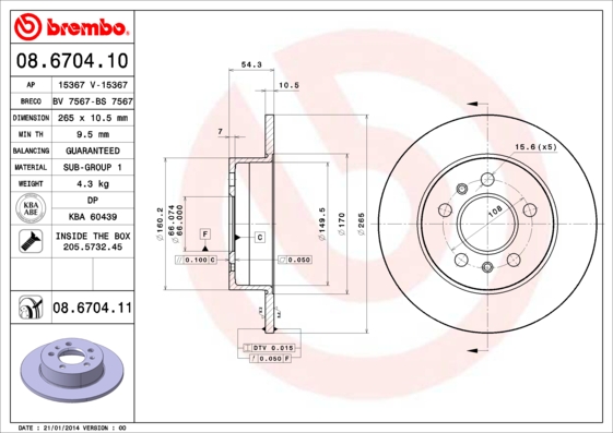 A.B.S. 08.6704.11 BREMBO COATED DISC LINE Bremsscheibe