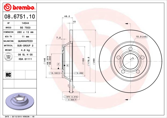 A.B.S. 08.6751.10 BREMBO Bremsscheibe