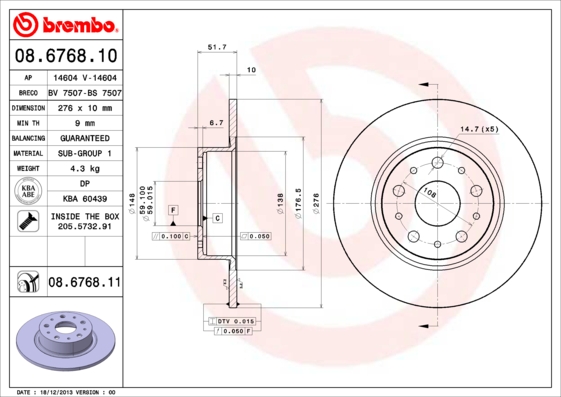 A.B.S. 08.6768.11 BREMBO COATED DISC LINE Bremsscheibe