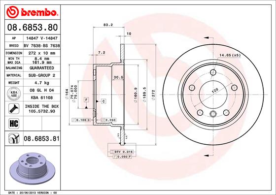 A.B.S. 08.6853.81 BREMBO COATED DISC LINE Bremsscheibe