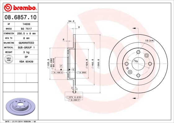 A.B.S. 08.6857.10 BREMBO Bremsscheibe