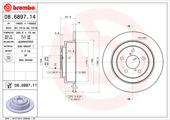 A.B.S. 08.6897.11 BREMBO COATED DISC LINE Bremsscheibe