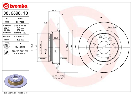 A.B.S. 08.6898.10 BREMBO Bremsscheibe
