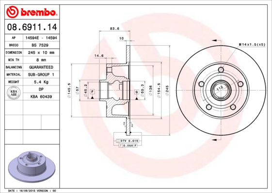 A.B.S. 08.6911.14 BREMBO Bremsscheibe