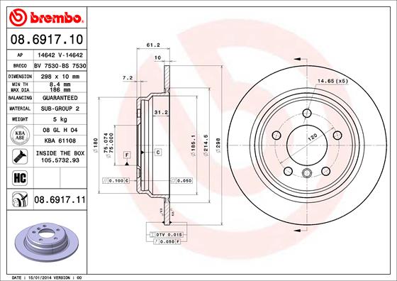A.B.S. 08.6917.11 BREMBO COATED DISC LINE Bremsscheibe