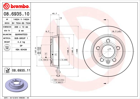 A.B.S. 08.6935.11 BREMBO COATED DISC LINE Bremsscheibe