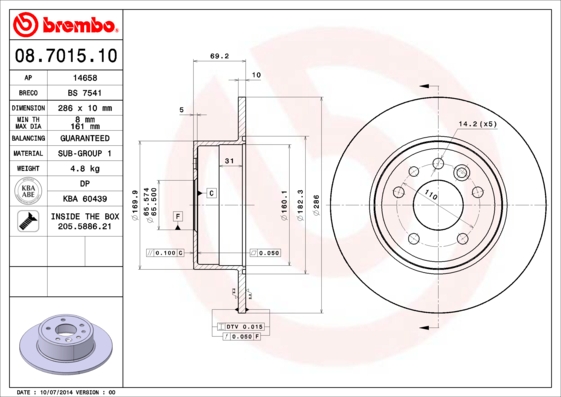 A.B.S. 08.7015.10 BREMBO Bremsscheibe