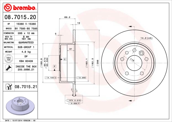 A.B.S. 08.7015.21 BREMBO COATED DISC LINE Bremsscheibe
