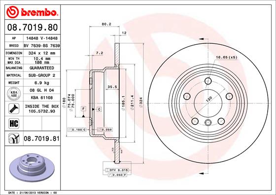 A.B.S. 08.7019.81 BREMBO COATED DISC LINE Bremsscheibe