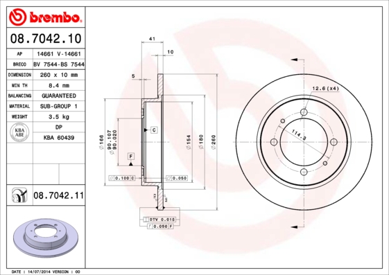 A.B.S. 08.7042.11 BREMBO COATED DISC LINE Bremsscheibe