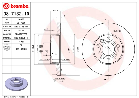 A.B.S. 08.7132.10 BREMBO Bremsscheibe