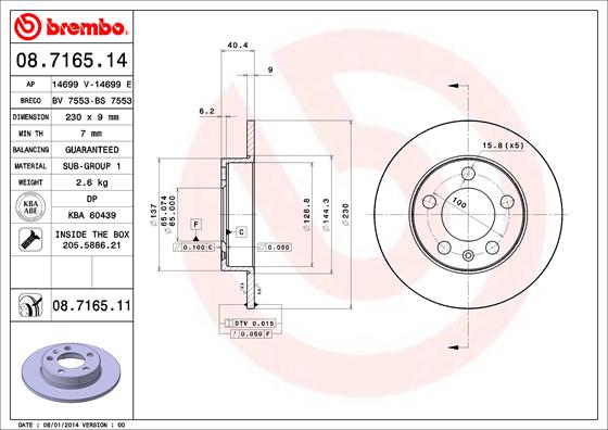 A.B.S. 08.7165.11 BREMBO COATED DISC LINE Bremsscheibe