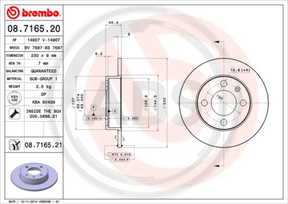 A.B.S. 08.7165.21 Bremsscheibe