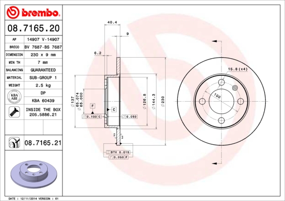 A.B.S. 08.7165.21 BREMBO COATED DISC LINE Bremsscheibe
