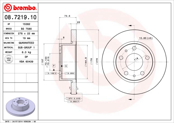 A.B.S. 08.7219.10 BREMBO Bremsscheibe