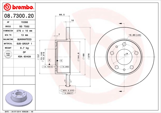 A.B.S. 08.7300.20 BREMBO Bremsscheibe