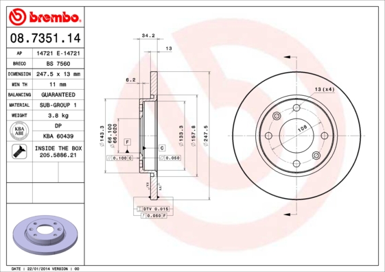 A.B.S. 08.7351.14 BREMBO Bremsscheibe