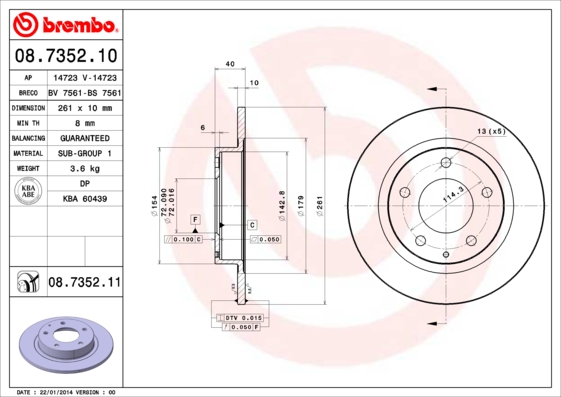 A.B.S. 08.7352.11 BREMBO COATED DISC LINE Bremsscheibe