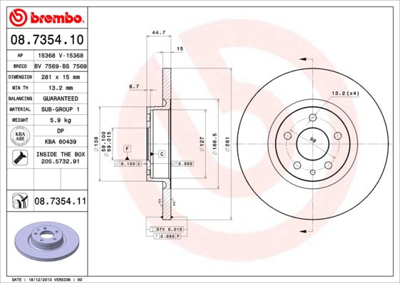 A.B.S. 08.7354.11 BREMBO COATED DISC LINE Bremsscheibe
