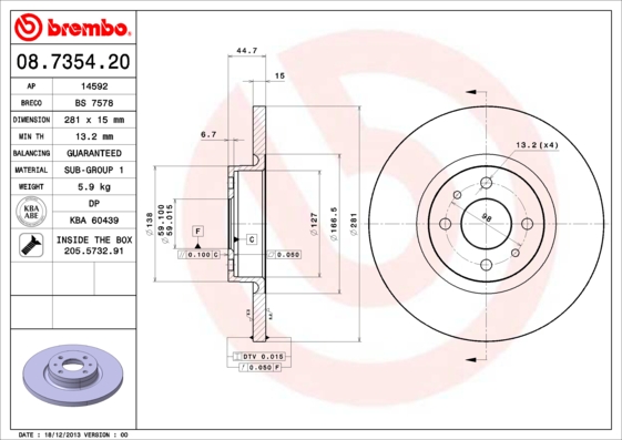 A.B.S. 08.7354.20 BREMBO Bremsscheibe