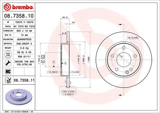 A.B.S. 08.7358.11 BREMBO COATED DISC LINE Bremsscheibe