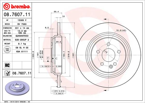 A.B.S. 08.7607.11 BREMBO COATED DISC LINE Bremsscheibe
