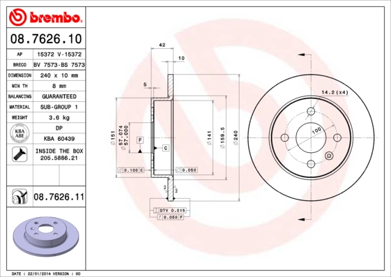 A.B.S. 08.7626.11 BREMBO COATED DISC LINE Bremsscheibe
