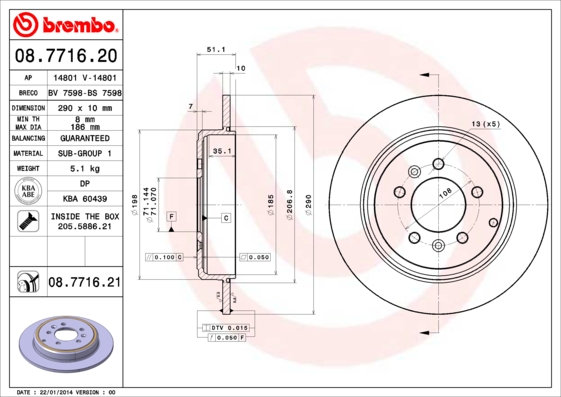 A.B.S. 08.7716.21 BREMBO COATED DISC LINE Bremsscheibe