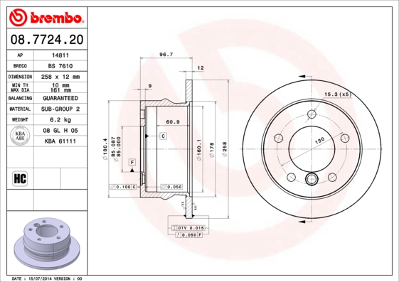 A.B.S. 08.7724.20 BREMBO Bremsscheibe