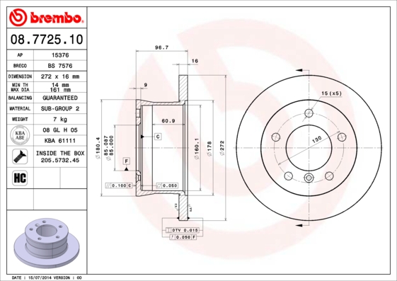 A.B.S. 08.7725.10 BREMBO Bremsscheibe