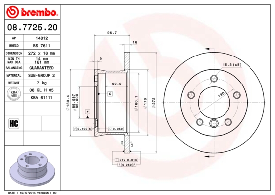 A.B.S. 08.7725.20 BREMBO Bremsscheibe