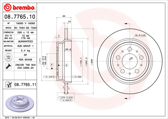 A.B.S. 08.7765.11 BREMBO COATED DISC LINE Bremsscheibe