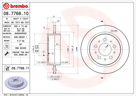 A.B.S. 08.7768.10 BREMBO Bremsscheibe