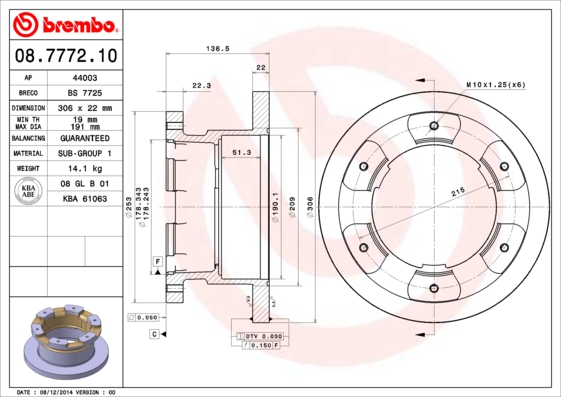 A.B.S. 08.7772.10 BREMBO Bremsscheibe