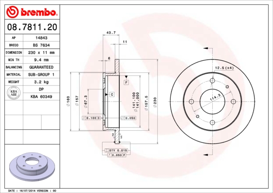 A.B.S. 08.7811.20 BREMBO Bremsscheibe