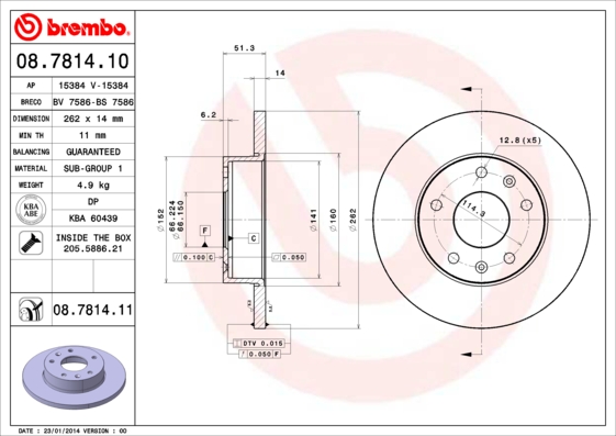 A.B.S. 08.7814.11 BREMBO COATED DISC LINE Bremsscheibe
