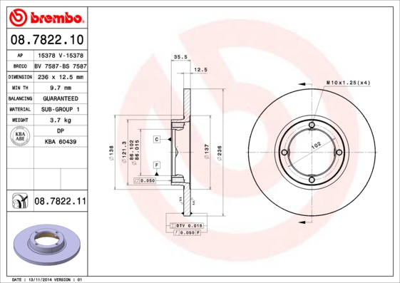 A.B.S. 08.7822.10 BREMBO Bremsscheibe