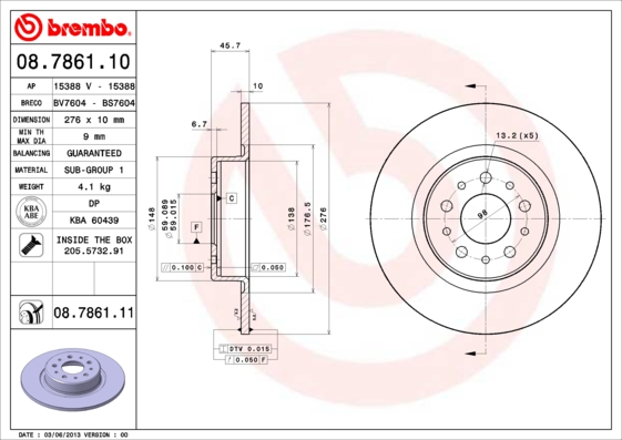 A.B.S. 08.7861.11 BREMBO COATED DISC LINE Bremsscheibe